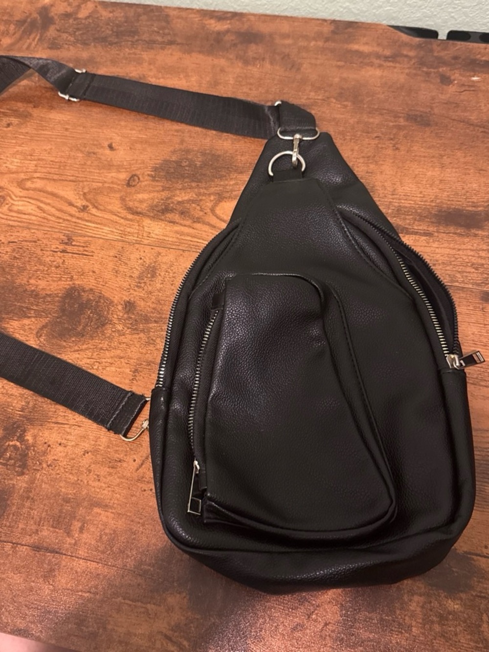 SHEIN Black Faux Leather Crossbody Sling Bag